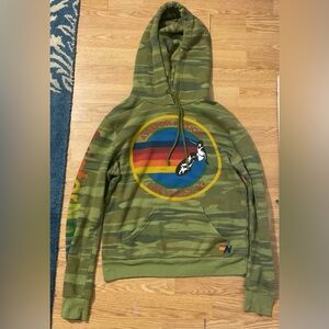 Aviator Nation size small Camo Hoodie with Rainbow Logo